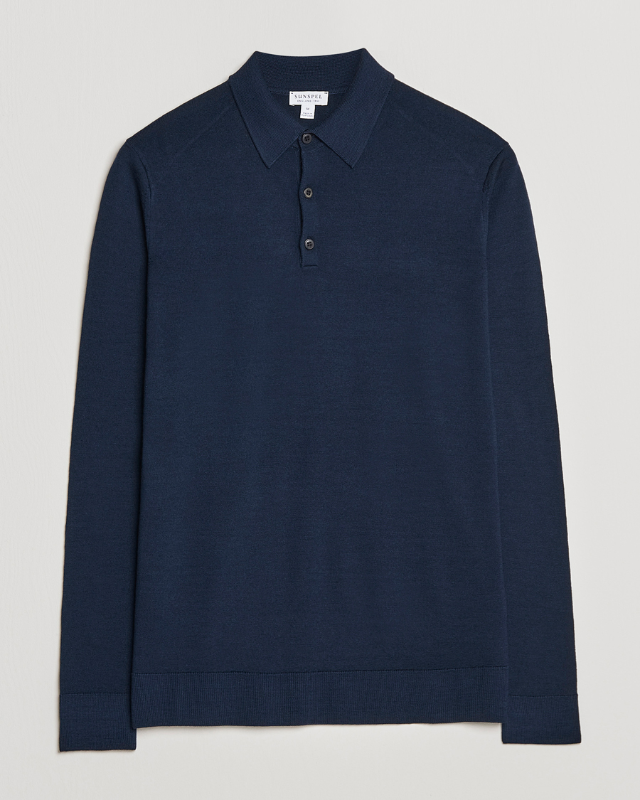 Herr | Tröjor | Sunspel | Long Sleeve Polo Navy