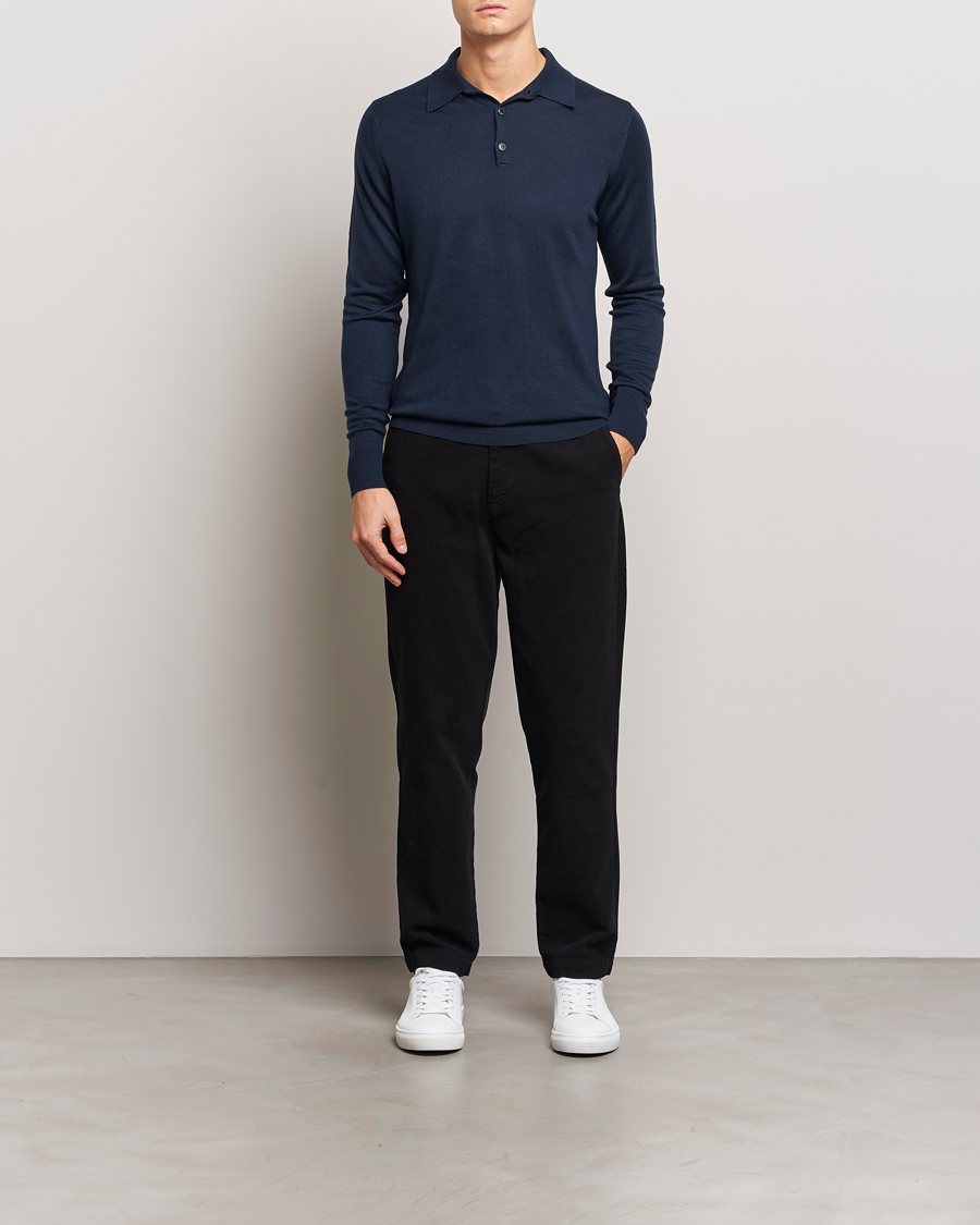 Herr | Tröjor | Sunspel | Long Sleeve Polo Navy