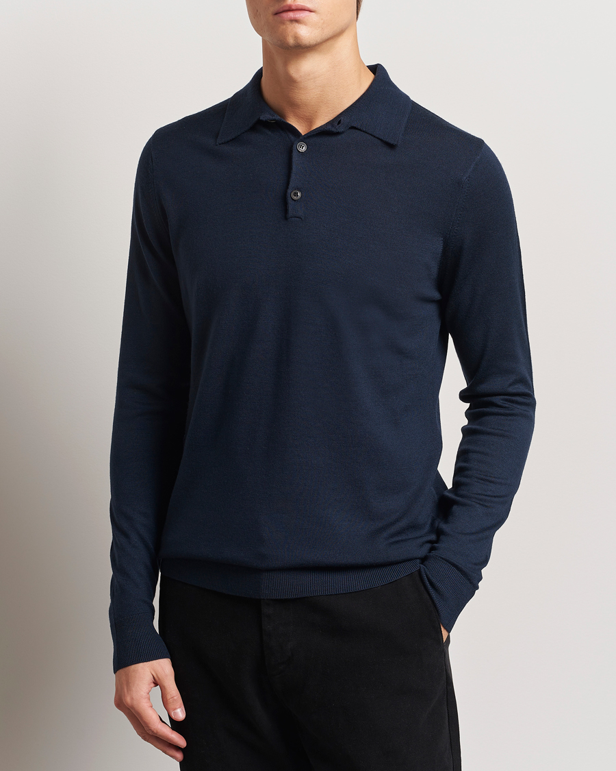 Herr | Best of British | Sunspel | Long Sleeve Polo Navy