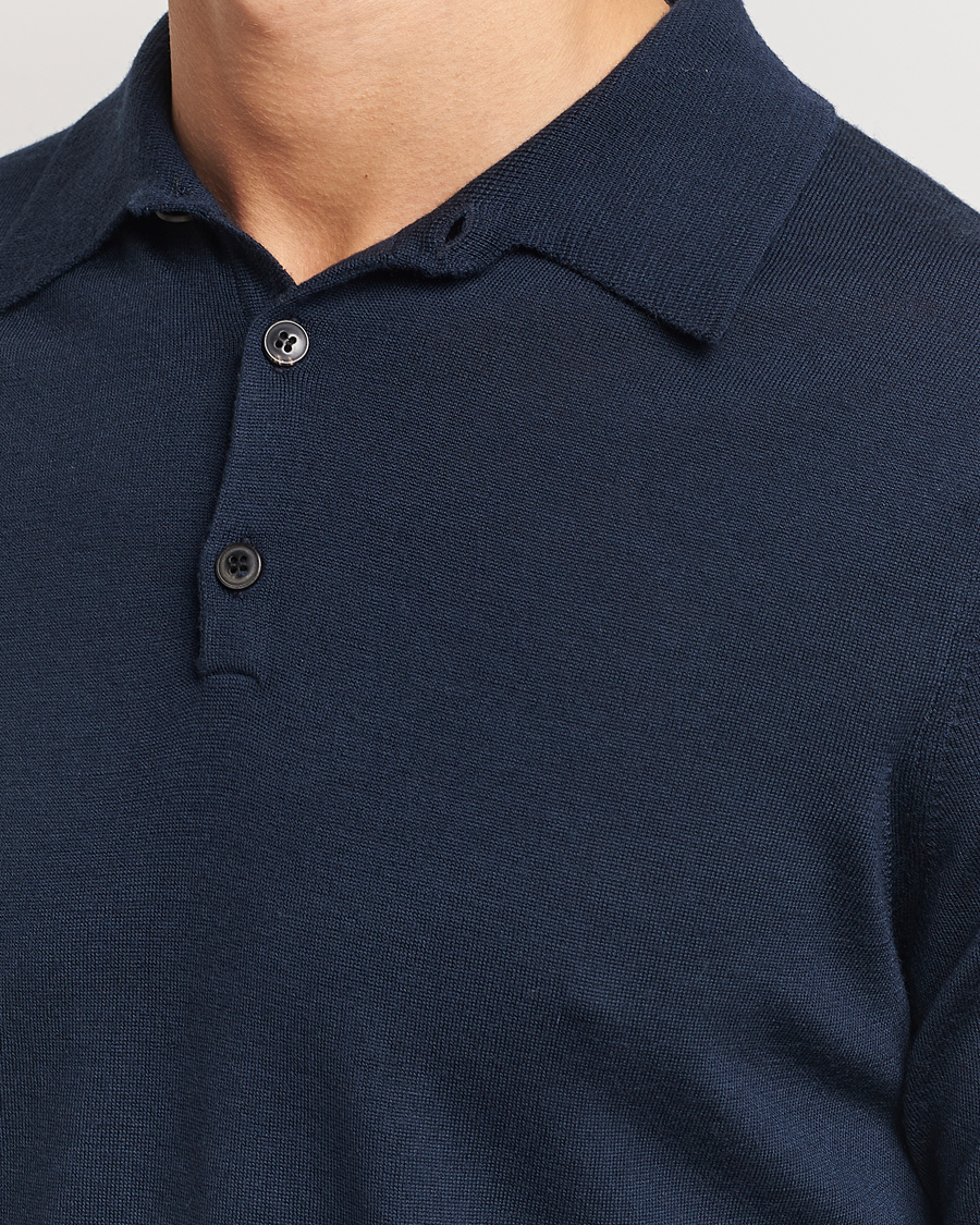 Herr | Tröjor | Sunspel | Long Sleeve Polo Navy