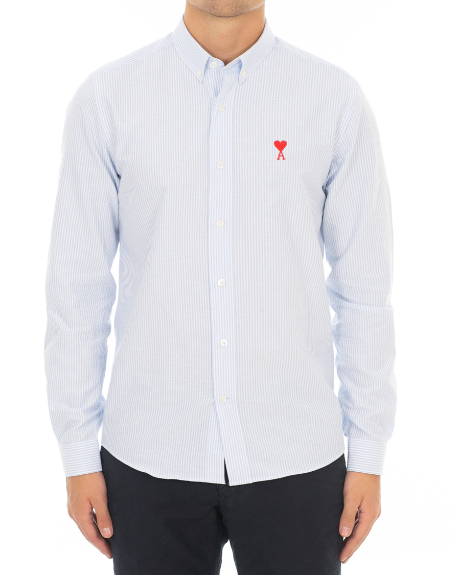 Herr | Skjortor | AMI | Striped Oxford Shirt White/Blue