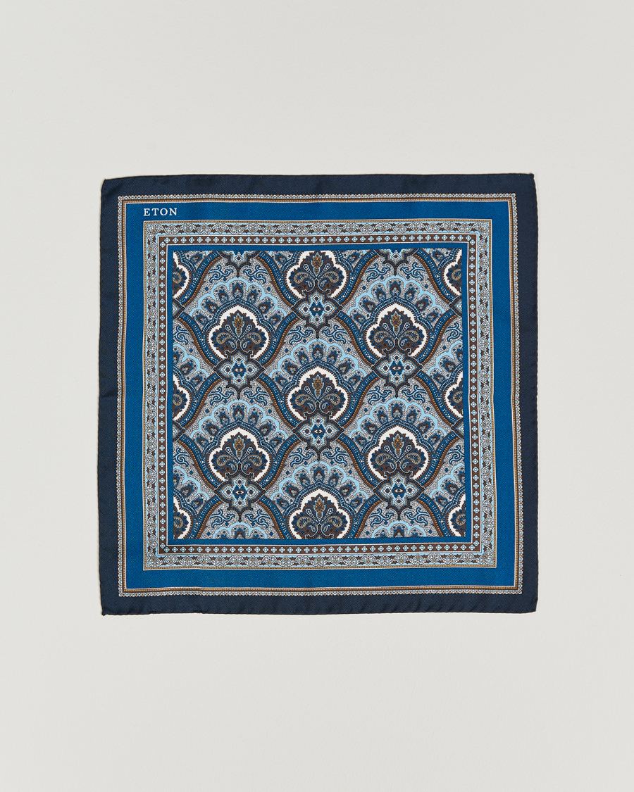 Herr | Näsdukar | Eton | Silk Paisley Print Pocket Square Blue