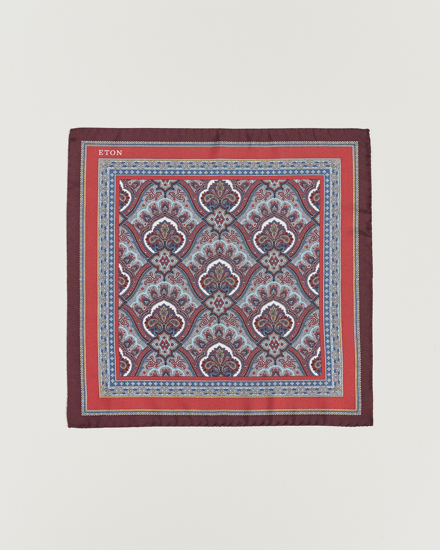Herr | Näsdukar | Eton | Silk Paisley Print Pocket Square Red
