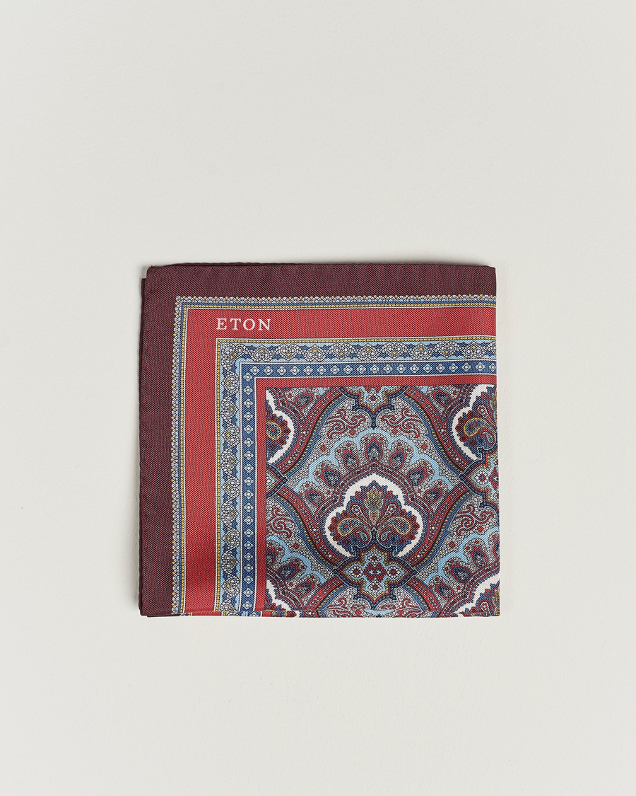 Herr | Näsdukar | Eton | Silk Paisley Print Pocket Square Red
