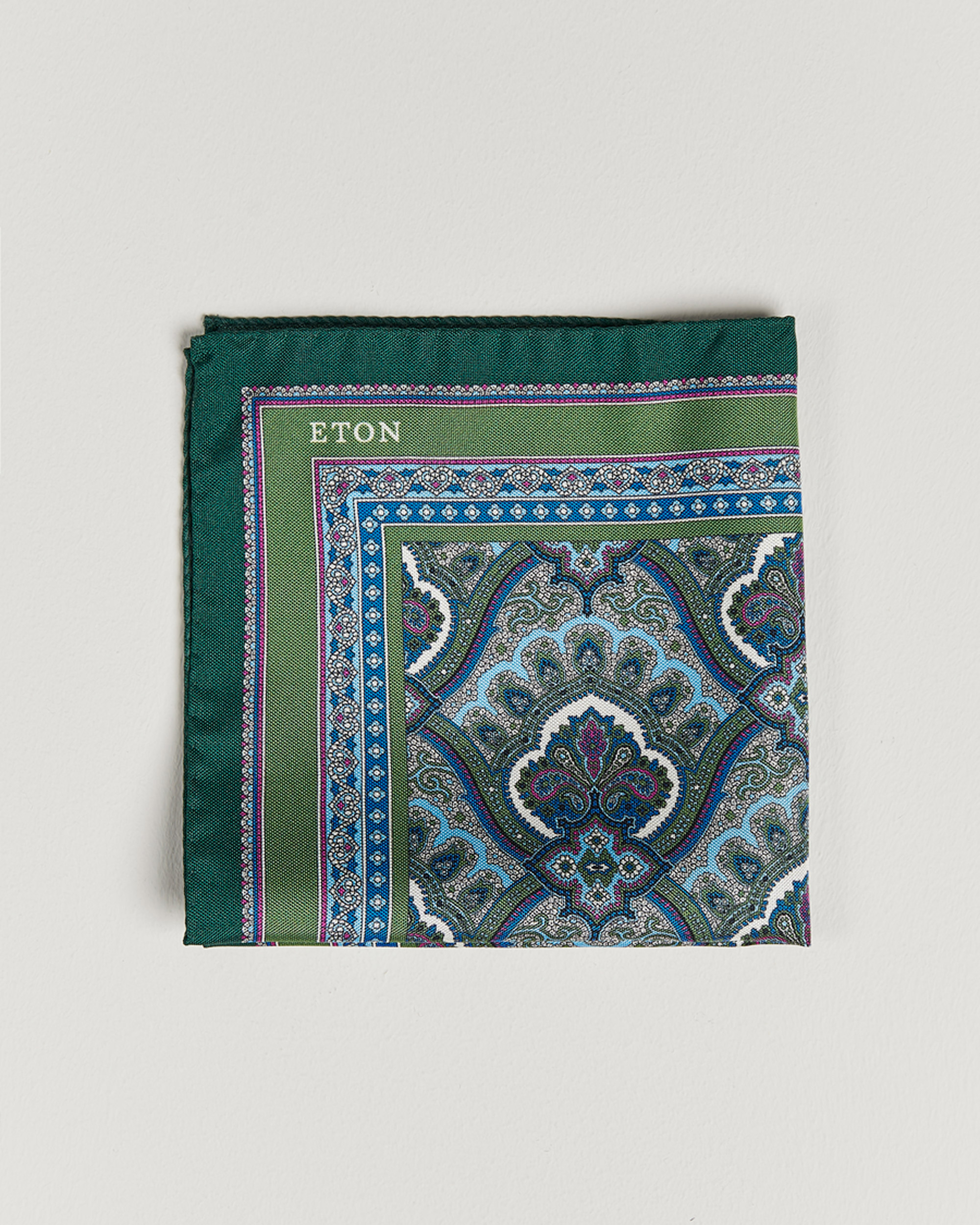Herr | Näsdukar | Eton | Silk Paisley Print Pocket Square Green