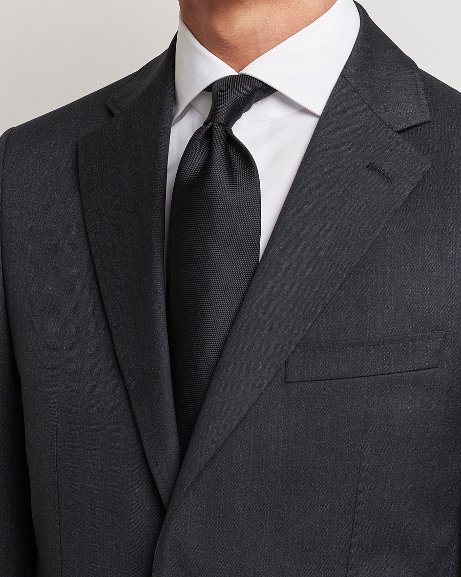Herr | Eton Silk Basket Weave Tie Faded Black | Eton | Silk Basket Weave Tie Faded Black