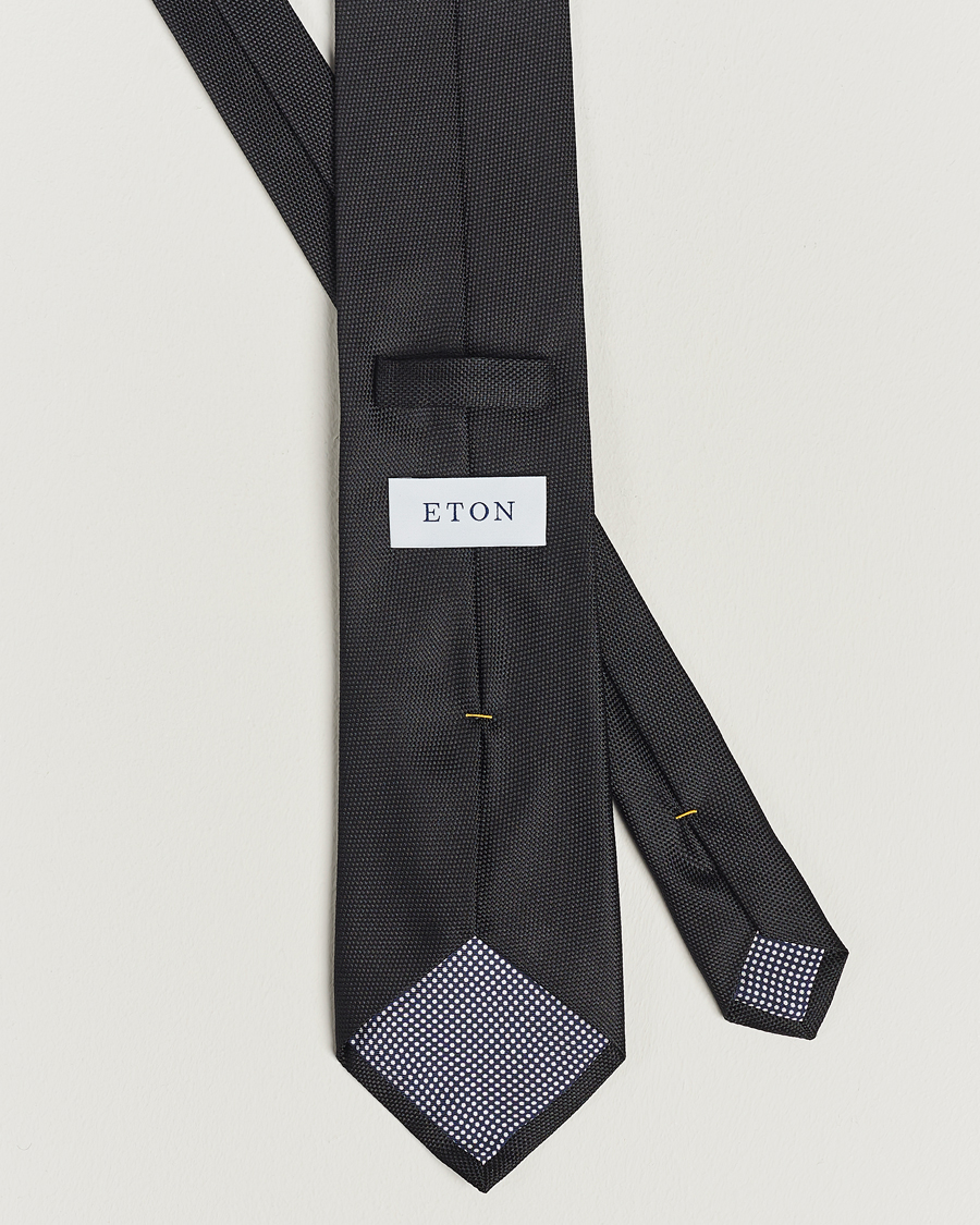 Herr | Eton Silk Basket Weave Tie Faded Black | Eton | Silk Basket Weave Tie Faded Black