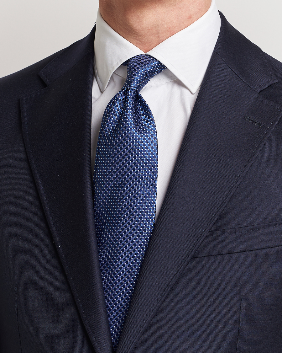 Herr | Slipsar | Eton | Silk Geometric Weave Tie Navy