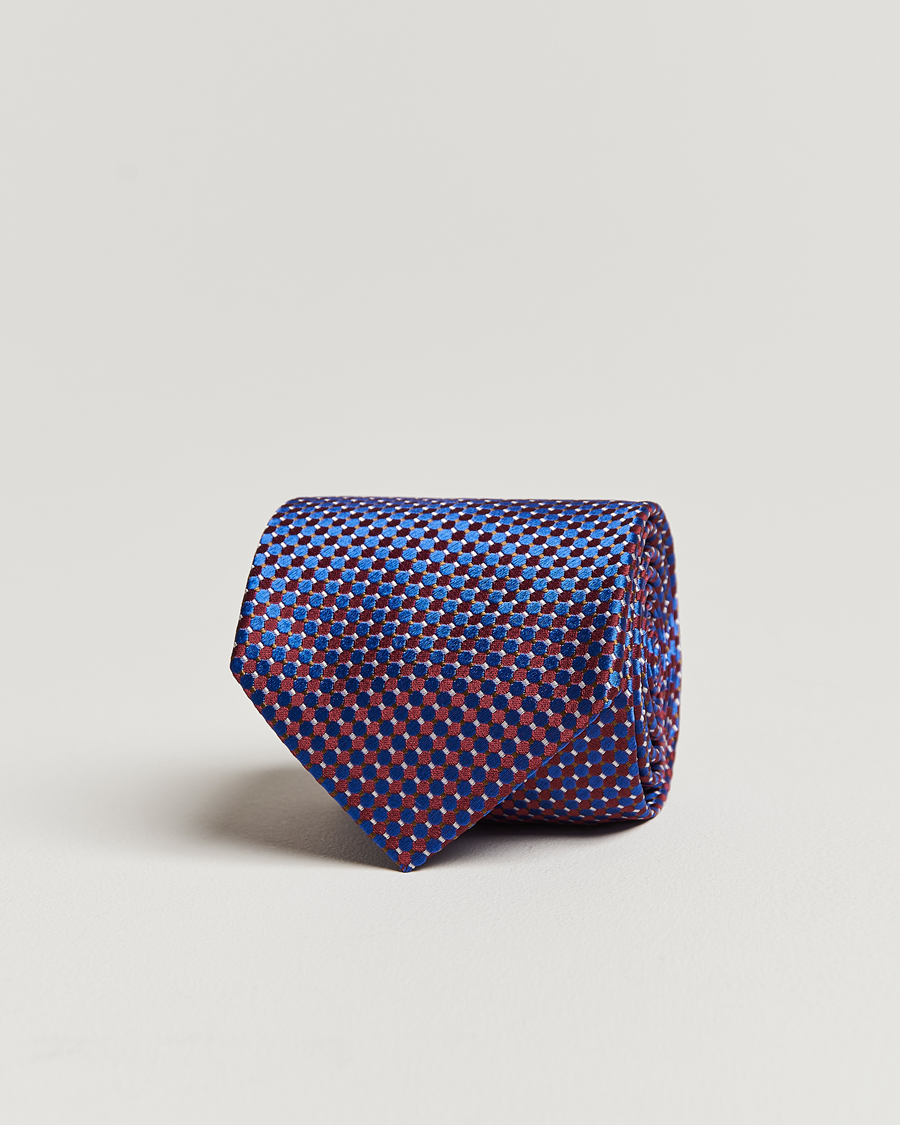 Herr | Eton Silk Geometric Weave Tie Blue/Red | Eton | Silk Geometric Weave Tie Blue/Red