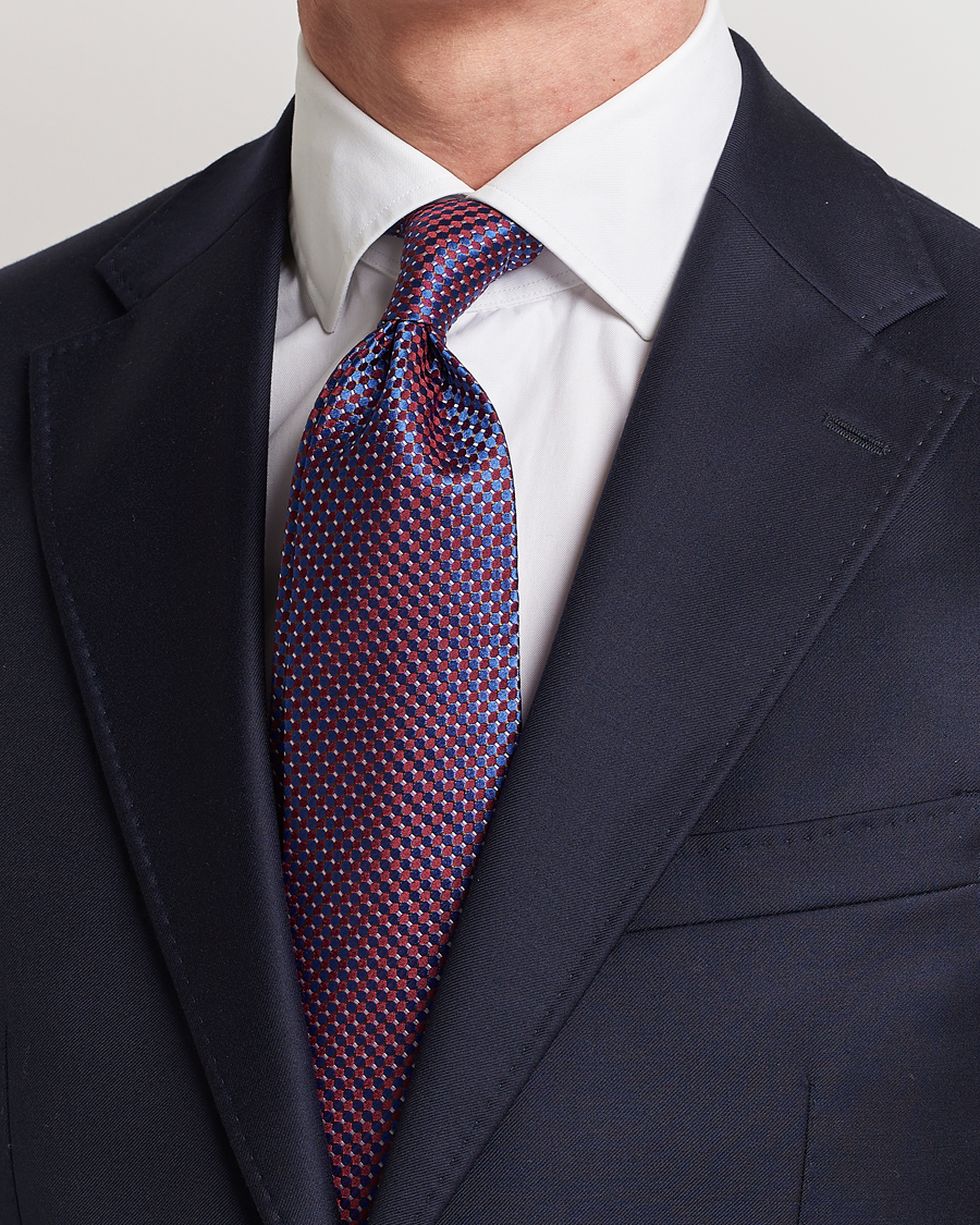 Herr |  | Eton | Silk Geometric Weave Tie Blue/Red