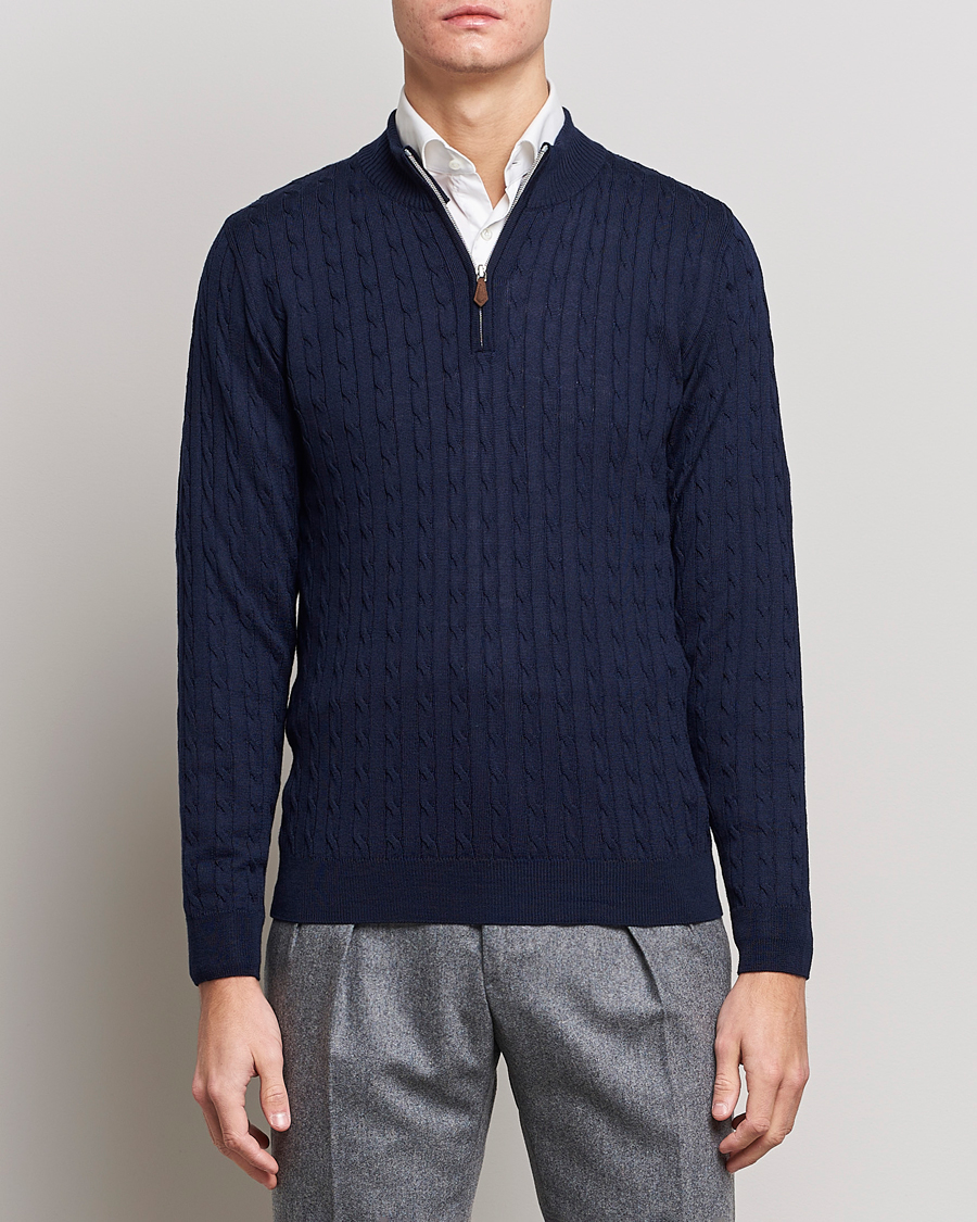 Herre | Gaver | Stenströms | Merino Cable Half Zip Navy