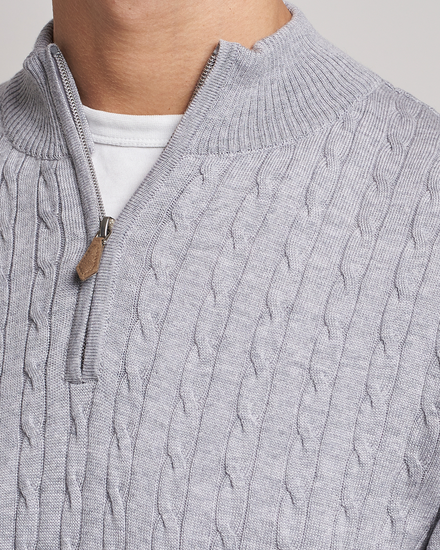 Herr | Tröjor | Stenströms | Merino Wool Cable Half Zip Light Grey