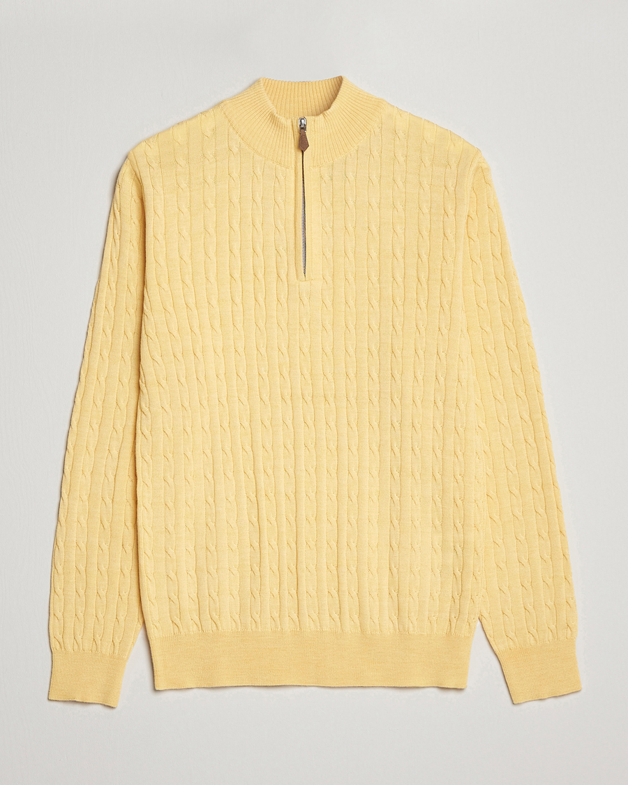 Herr | Tröjor | Stenströms | Merino Cable Half Zip Yellow