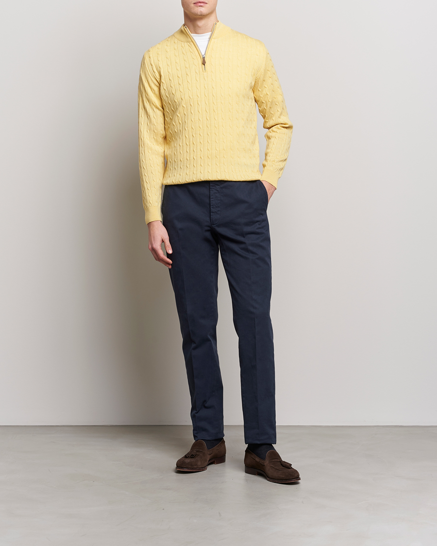 Herr | Tröjor | Stenströms | Merino Cable Half Zip Yellow