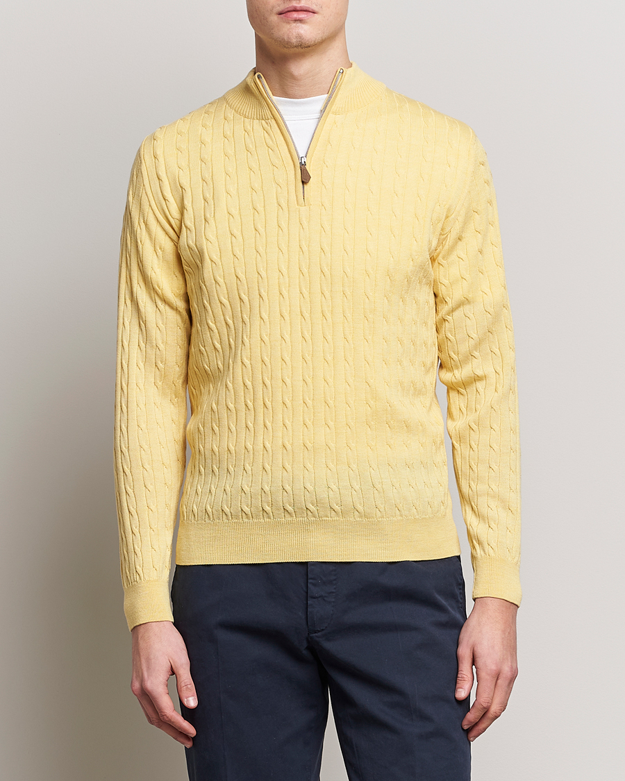 Herr | Tröjor | Stenströms | Merino Cable Half Zip Yellow