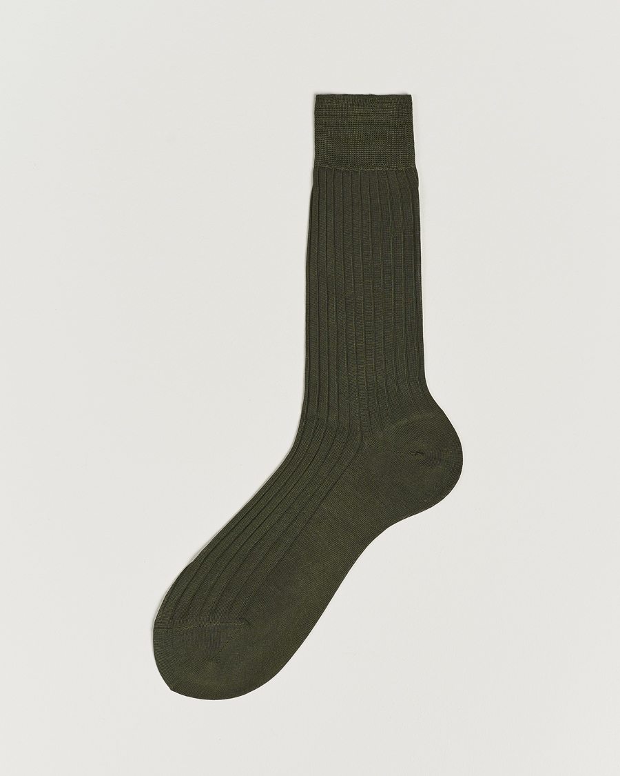 Herr |  | Bresciani | Cotton Ribbed Short Socks Olive Green