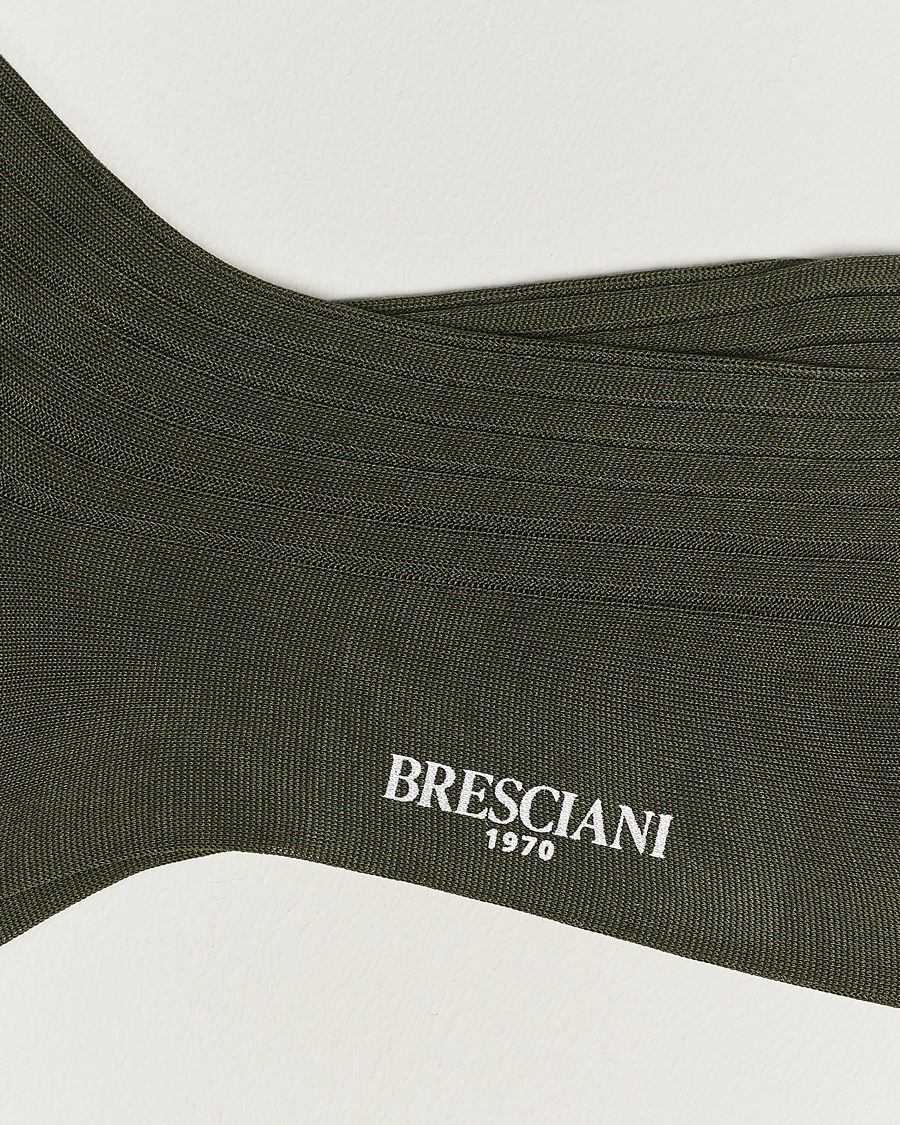 Herr |  | Bresciani | Cotton Ribbed Short Socks Olive Green
