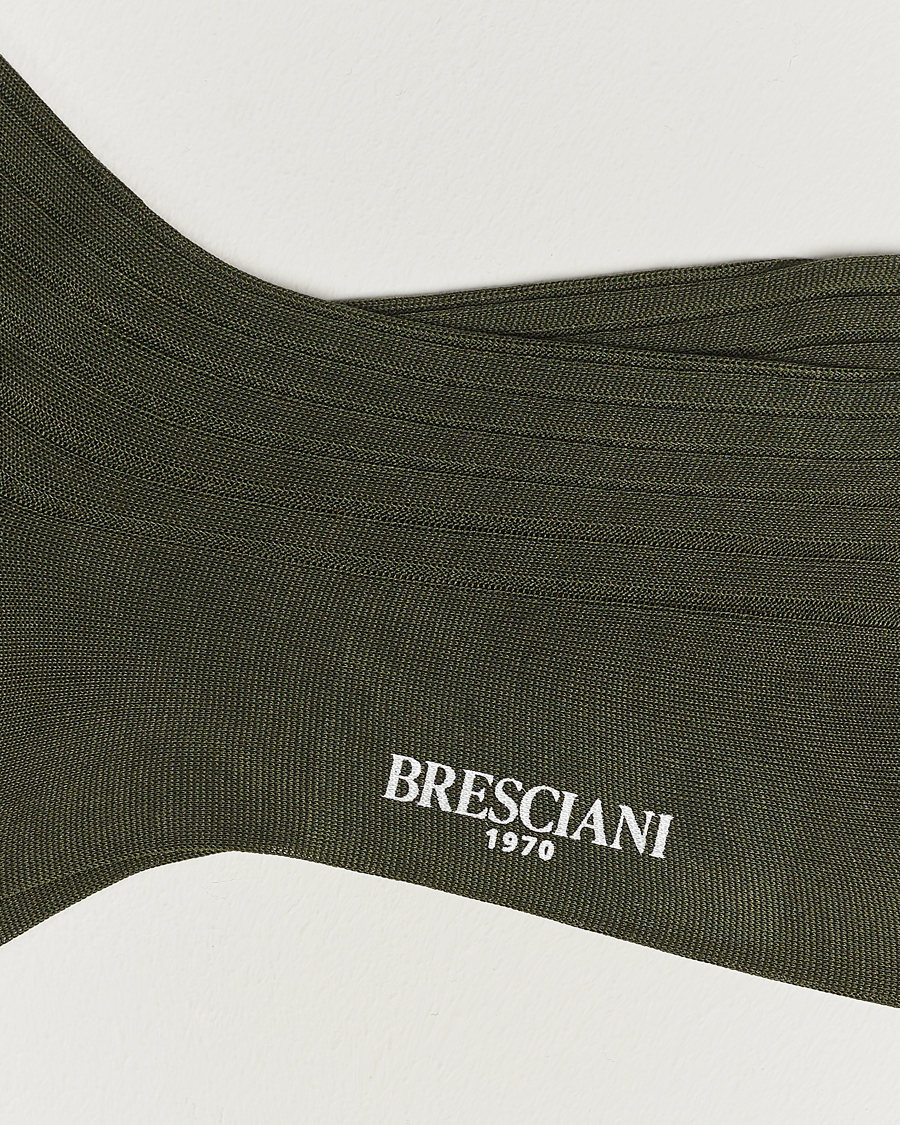 Herr | Underkläder | Bresciani | Cotton Ribbed Short Socks Olive Green