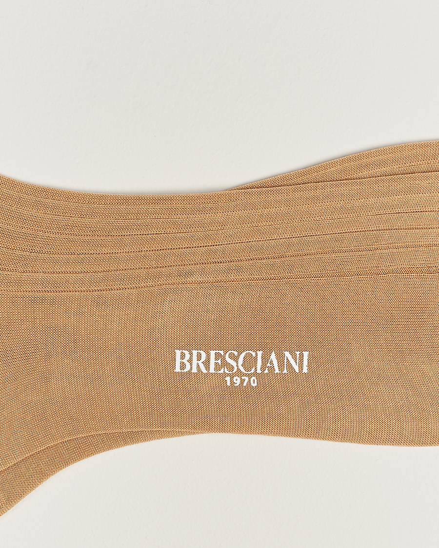 Herr | Italian Department | Bresciani | Cotton Ribbed Short Socks Light Khaki