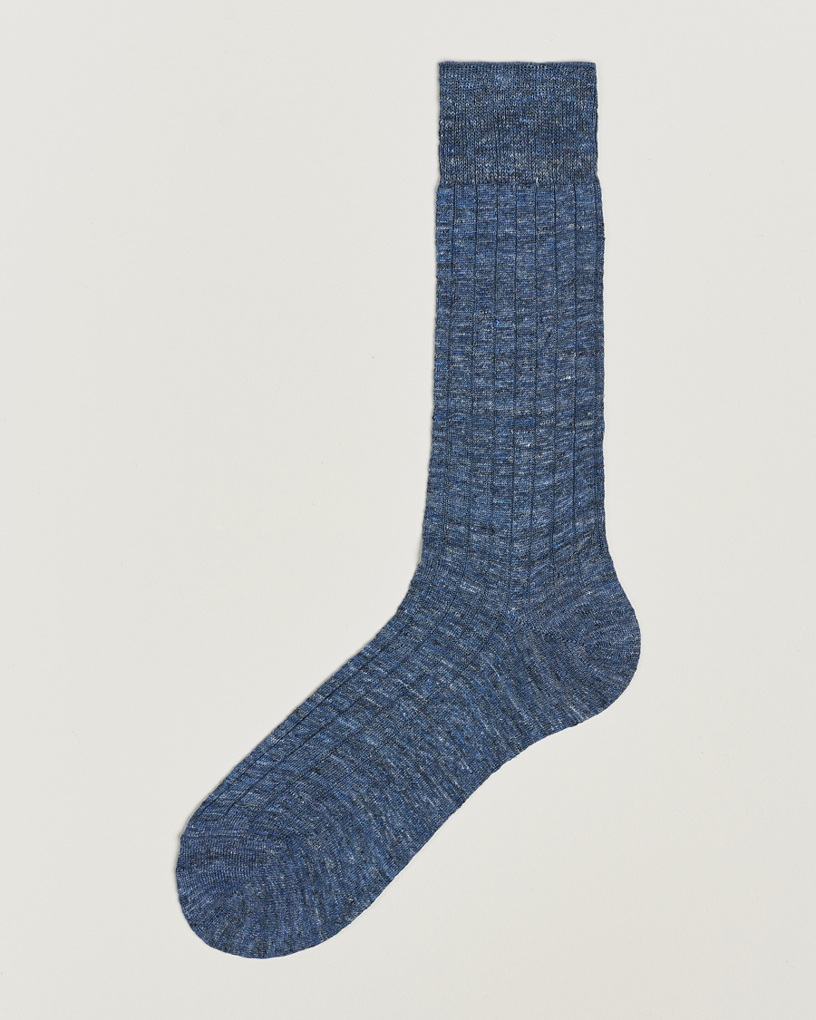 Herr | Underkläder | Bresciani | Linen Ribbed Short Socks Blue Melange