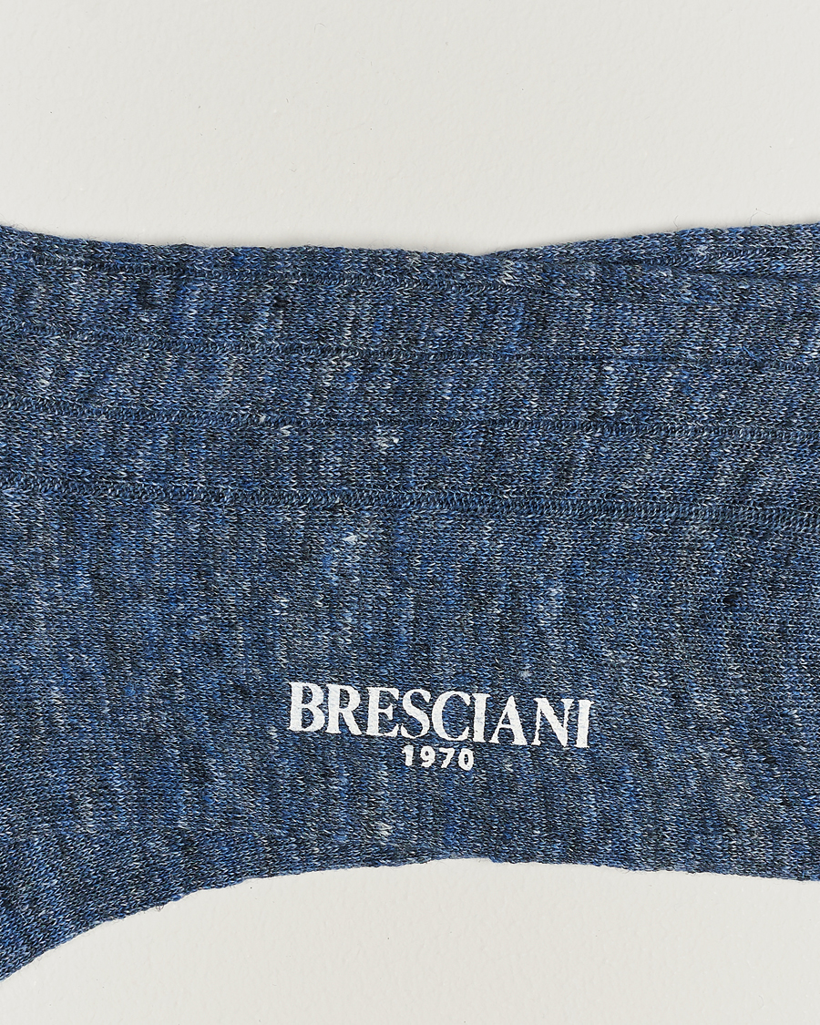 Herr | Underkläder | Bresciani | Linen Ribbed Short Socks Blue Melange