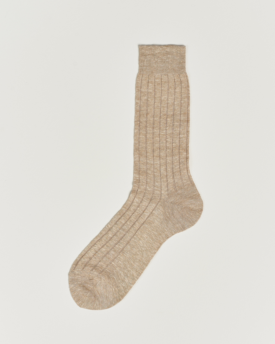 Herr | Underkläder | Bresciani | Linen Ribbed Short Socks Sand Melange
