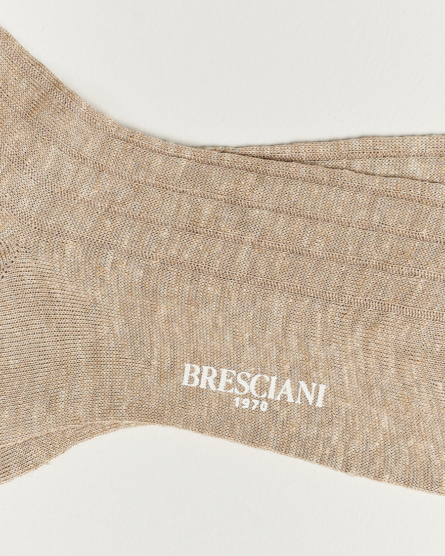 Herr | Italian Department | Bresciani | Linen Ribbed Short Socks Sand Melange