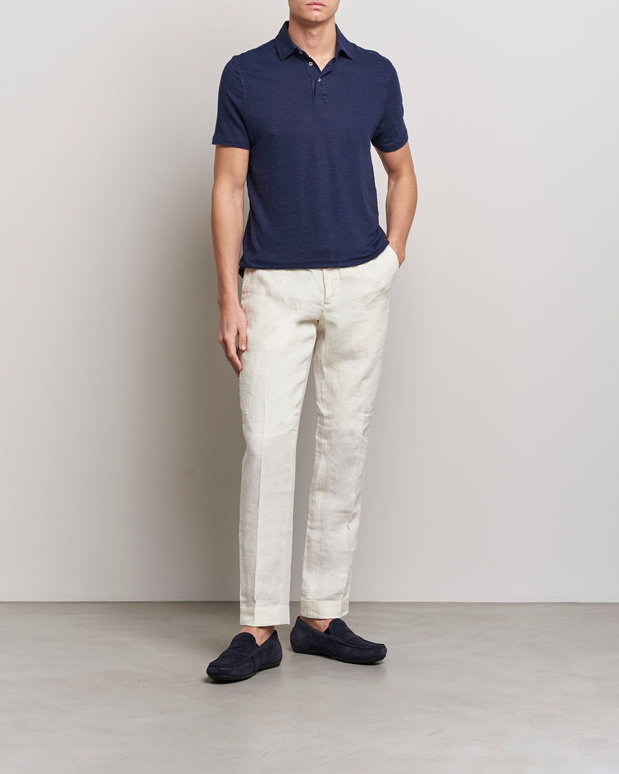 Herr | Pikéer | Stenströms | Linen Polo Shirt Navy