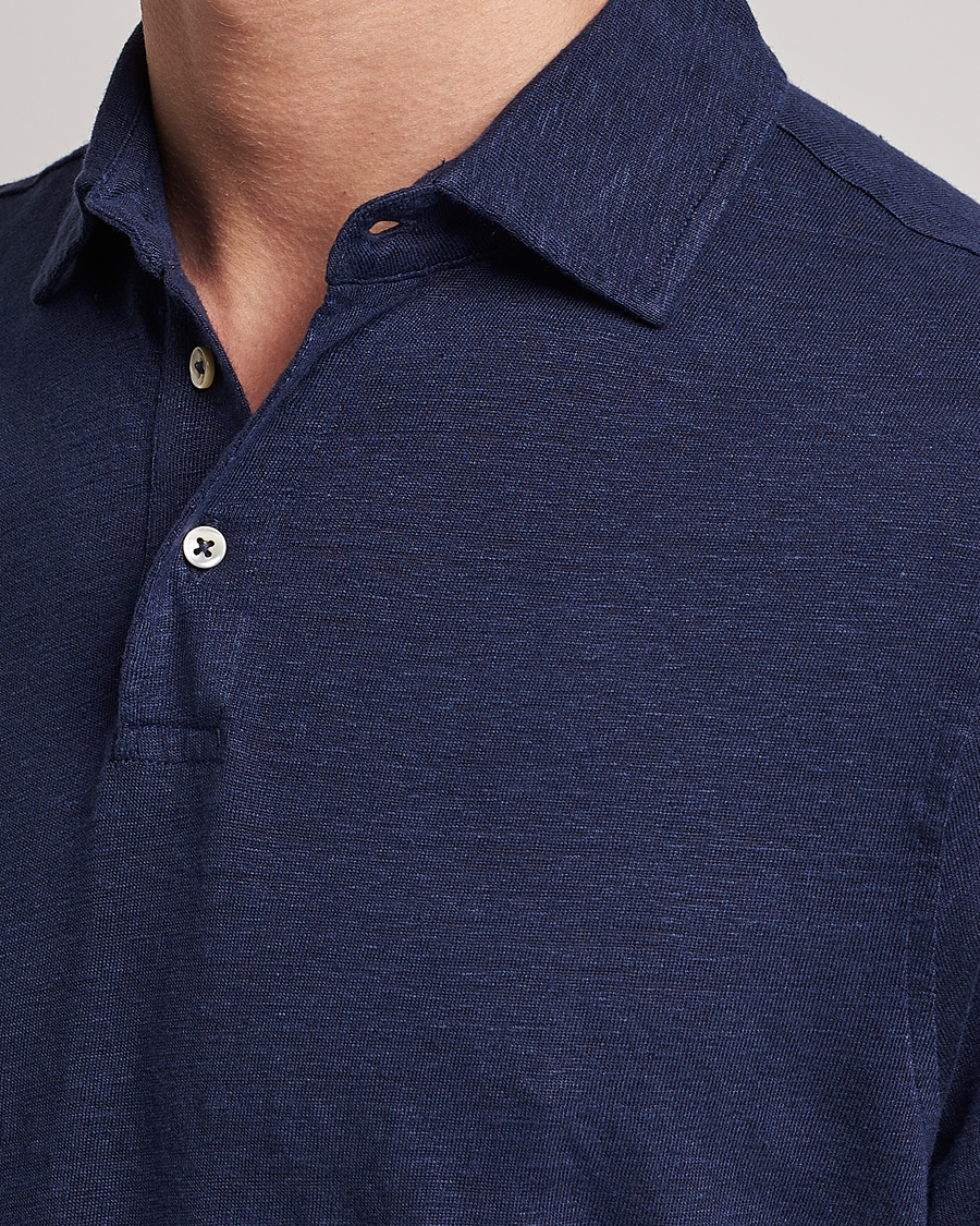 Herr | Pikéer | Stenströms | Linen Polo Shirt Navy