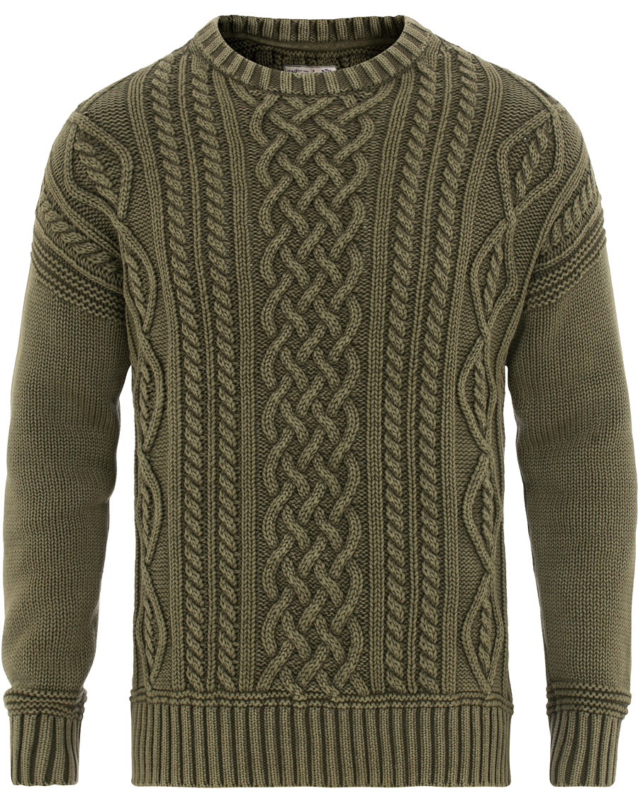 Herr | Tröjor | Morris | Cleve Cable O-Neck Washed Olive