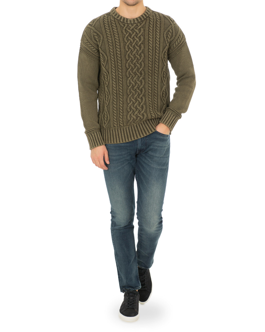Herr | Tröjor | Morris | Cleve Cable O-Neck Washed Olive