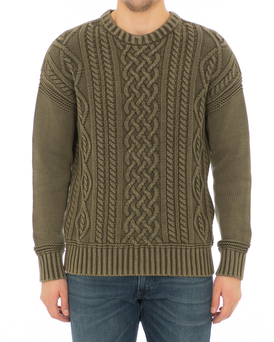 Herr | Tröjor | Morris | Cleve Cable O-Neck Washed Olive