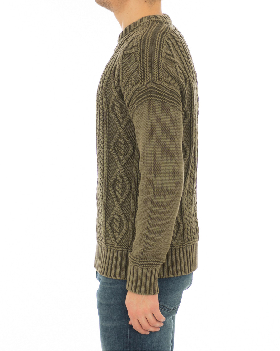 Herr | Tröjor | Morris | Cleve Cable O-Neck Washed Olive