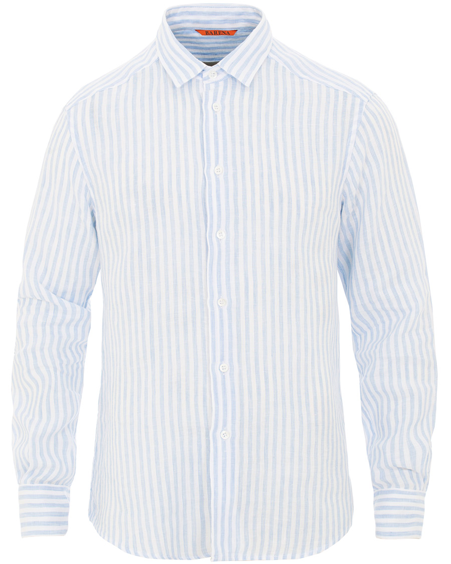 Herr | Skjortor | Barena | Coppi Striped Linen Long Sleeve Shirt Sky Blue