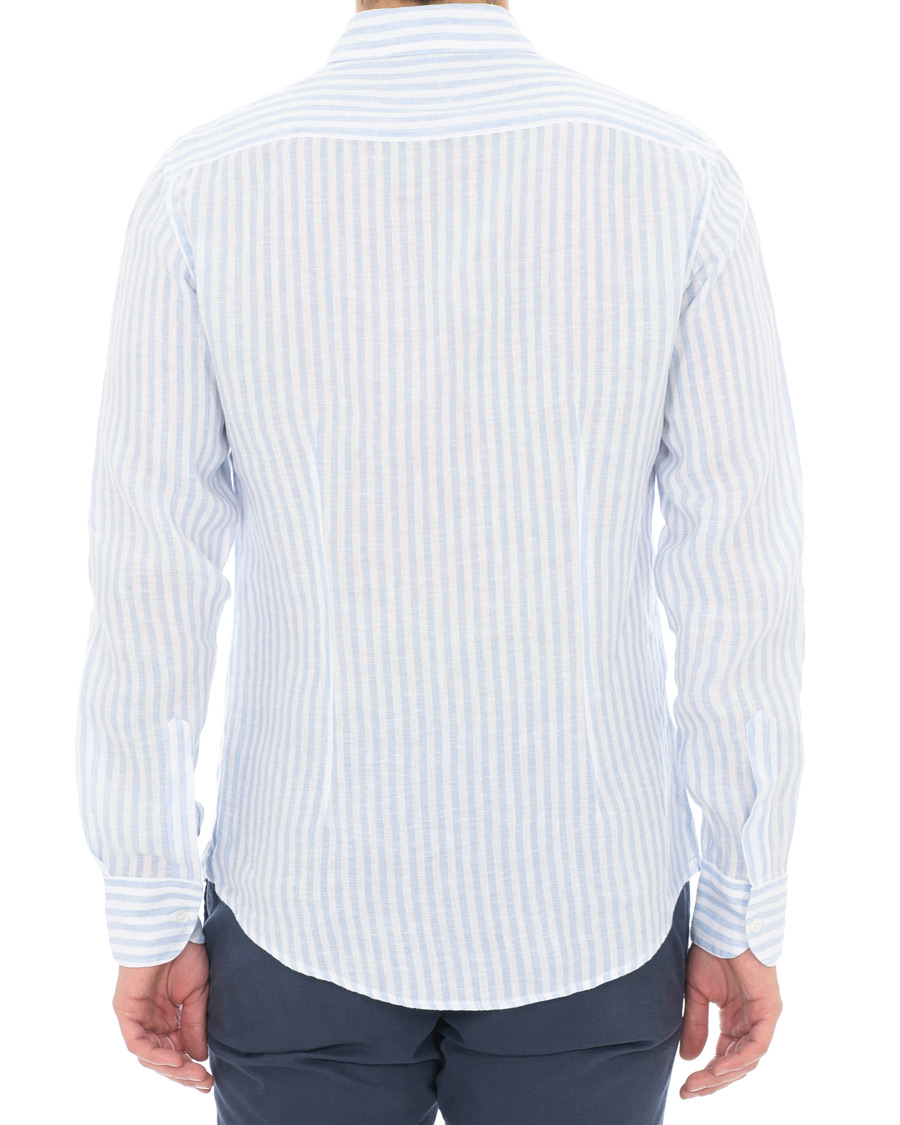 Herr | Skjortor | Barena | Coppi Striped Linen Long Sleeve Shirt Sky Blue