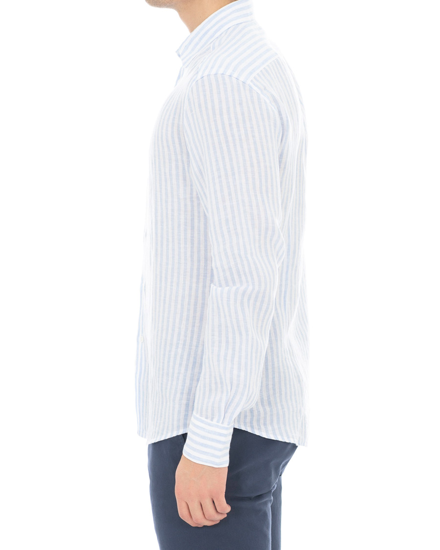 Herr | Skjortor | Barena | Coppi Striped Linen Long Sleeve Shirt Sky Blue