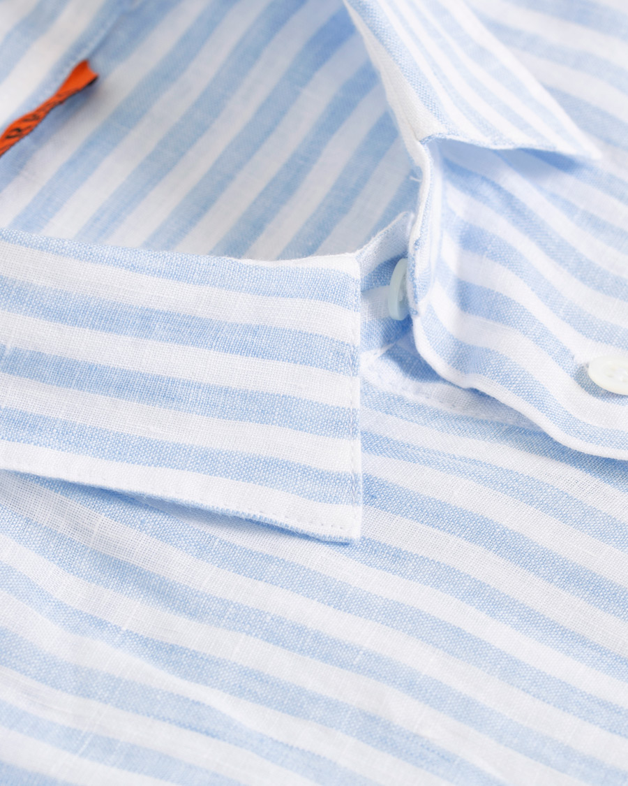 Herr | Skjortor | Barena | Coppi Striped Linen Long Sleeve Shirt Sky Blue