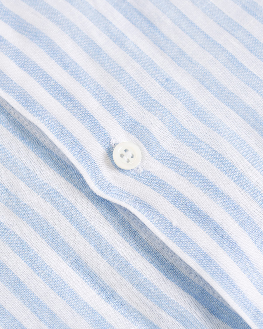Herr | Skjortor | Barena | Coppi Striped Linen Long Sleeve Shirt Sky Blue