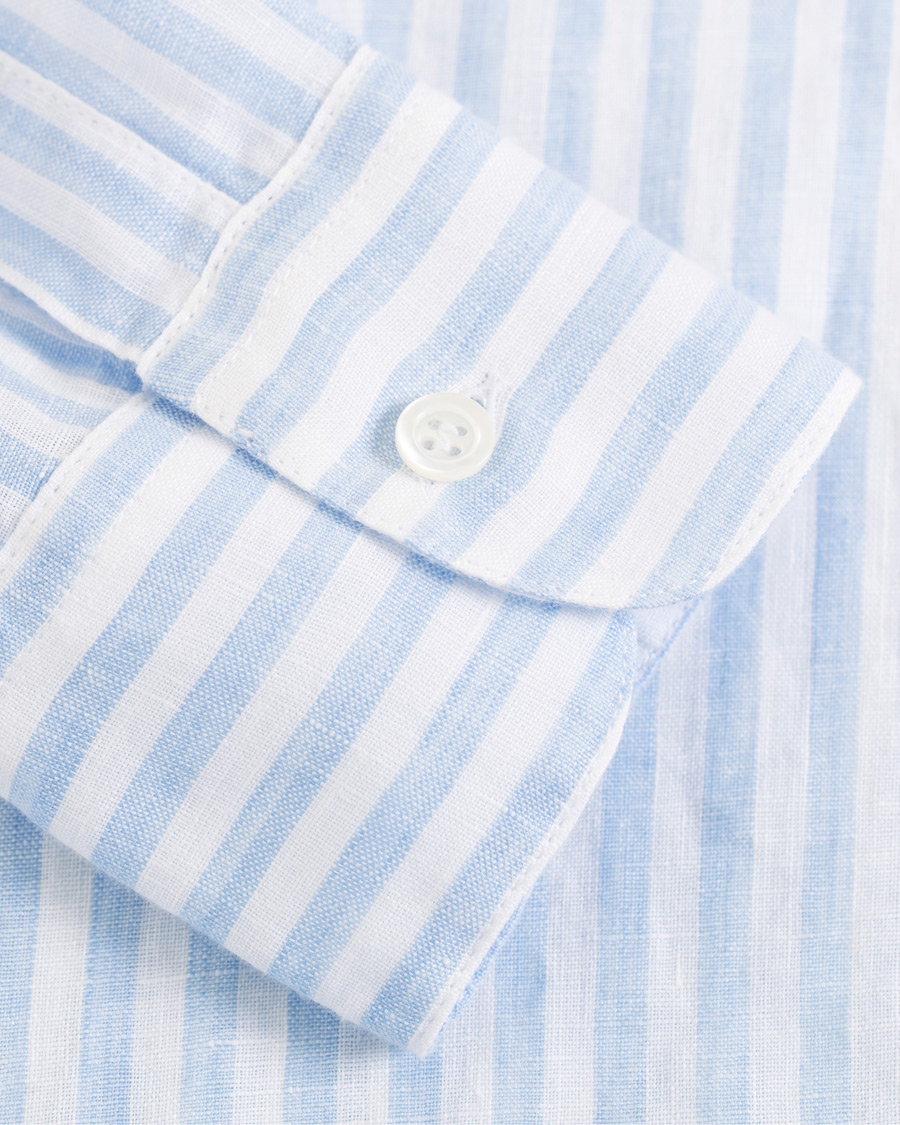 Herr | Skjortor | Barena | Coppi Striped Linen Long Sleeve Shirt Sky Blue