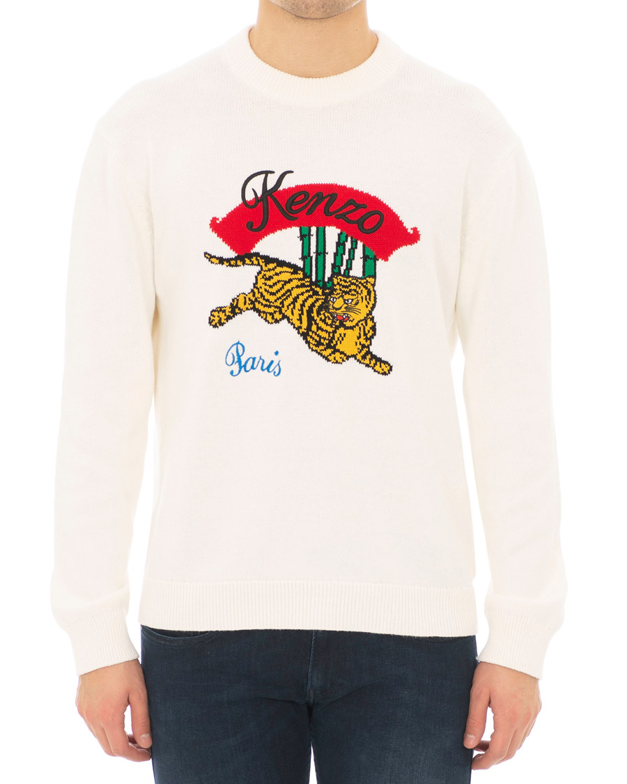 Herr | Tröjor | KENZO | Jumping Bamboo Tiger Knitted Crew Neck White