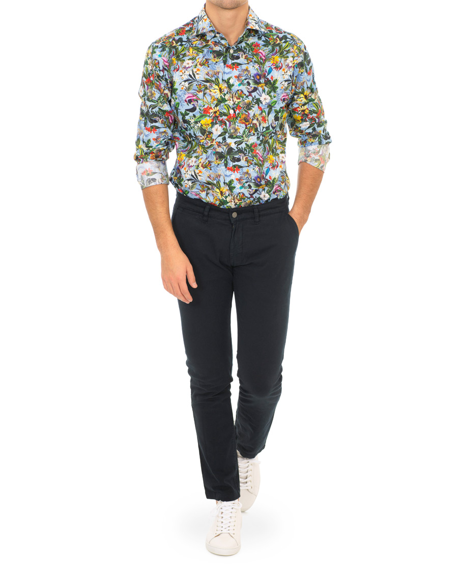 Herr | Skjortor | Eton | Slim Fit Twill Printed Flower Shirt Blue Green