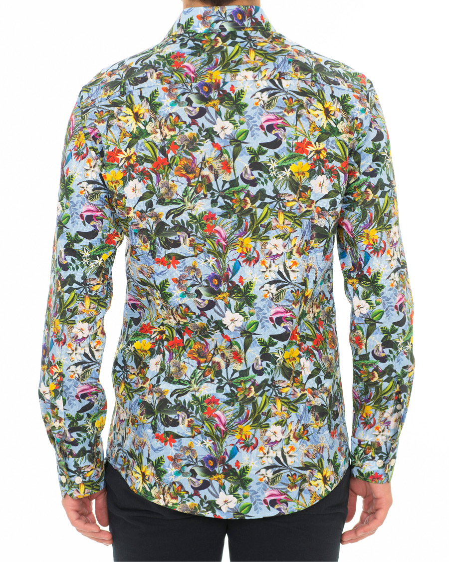 Herr | Skjortor | Eton | Slim Fit Twill Printed Flower Shirt Blue Green
