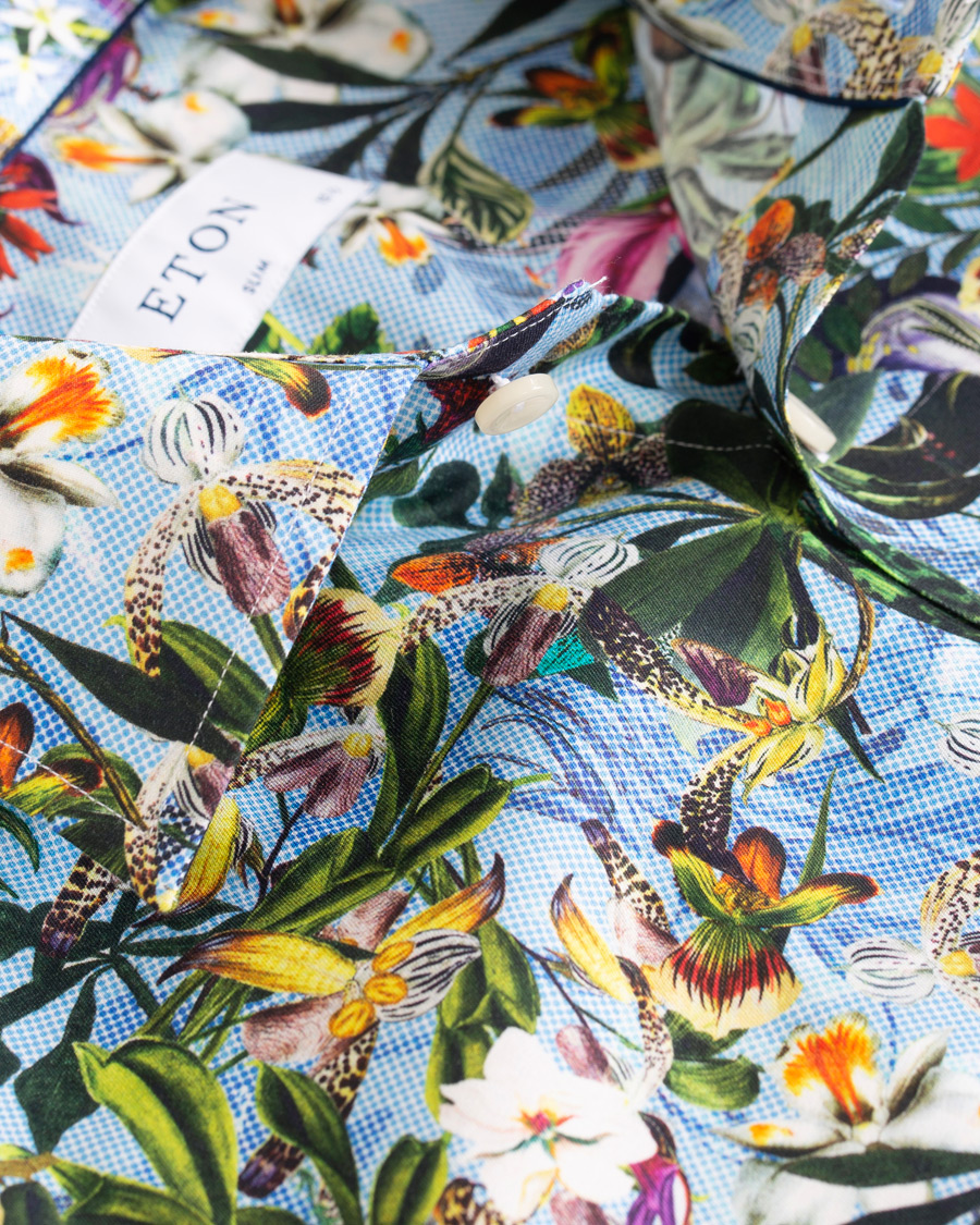 Herr | Skjortor | Eton | Slim Fit Twill Printed Flower Shirt Blue Green