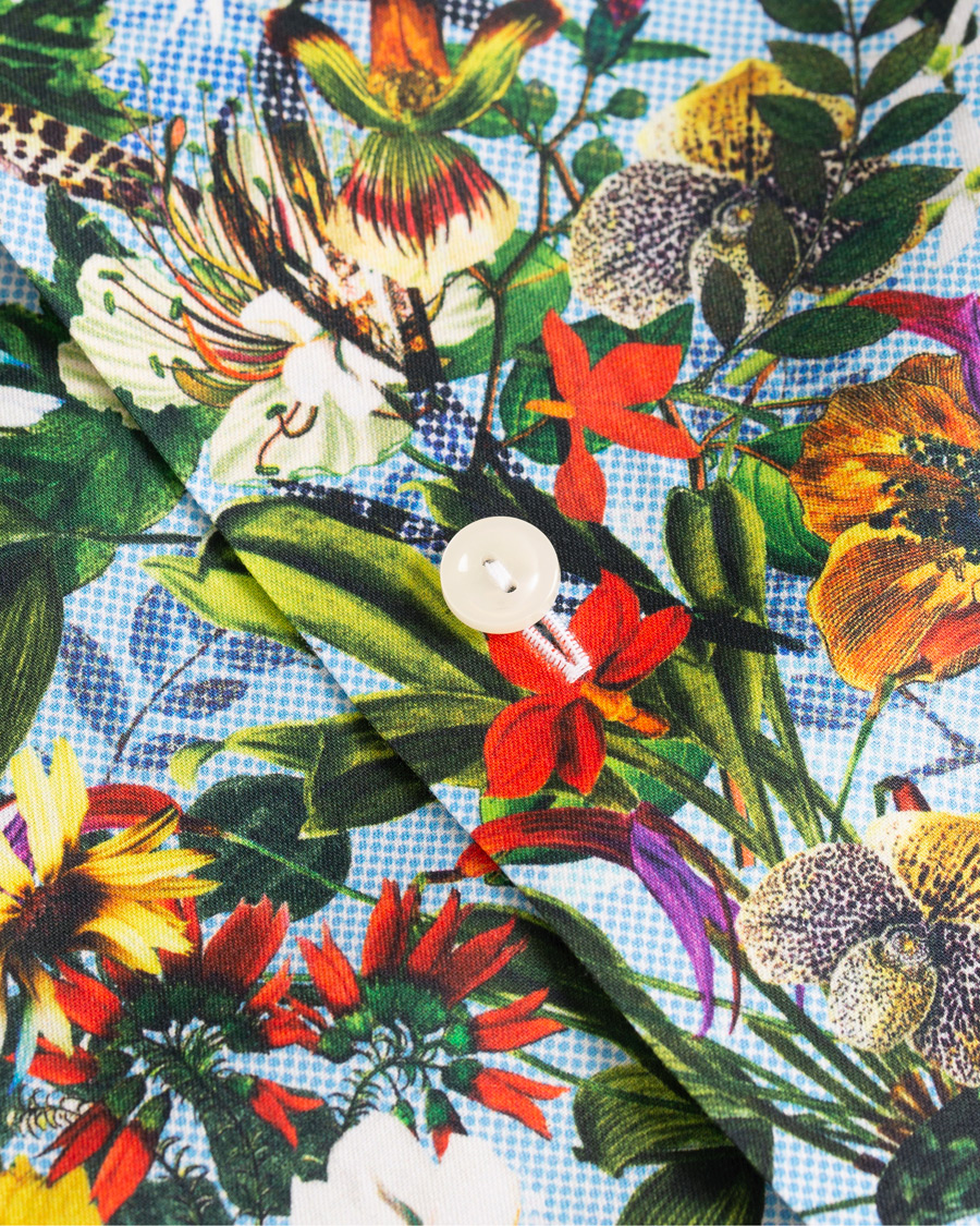 Herr | Skjortor | Eton | Slim Fit Twill Printed Flower Shirt Blue Green