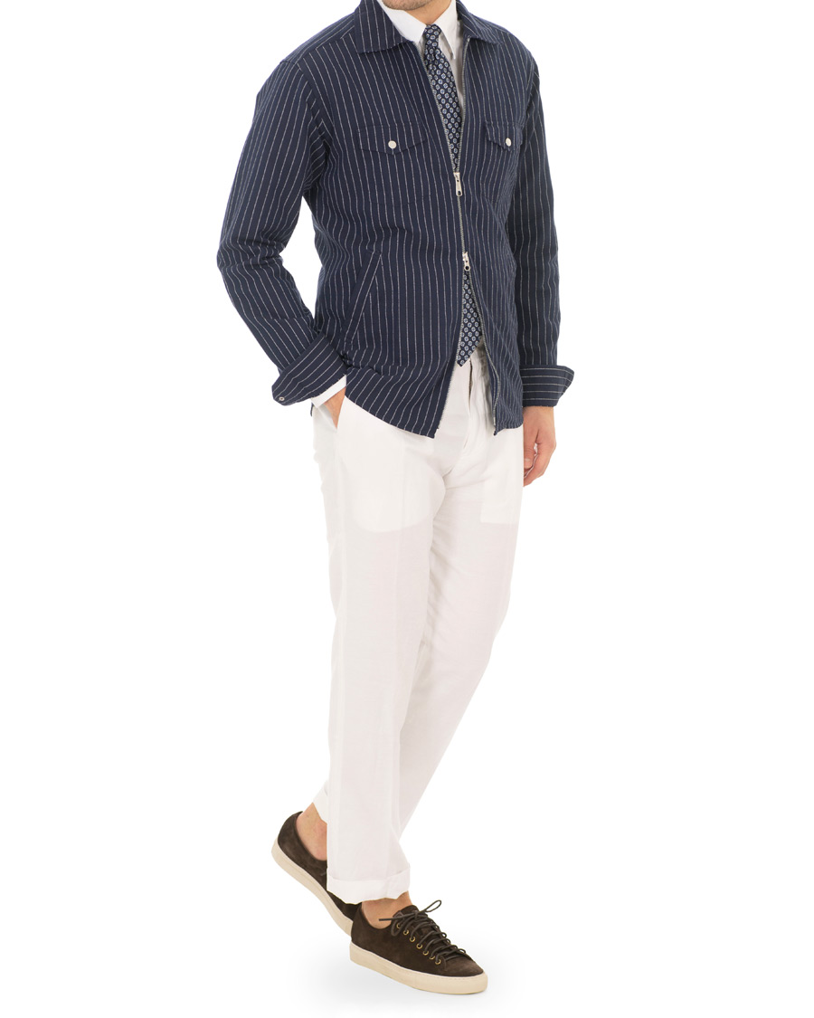 Herr | Skjortor | Eton | Slim Fit Twill Pinstripe Zip Over Shirt Blue