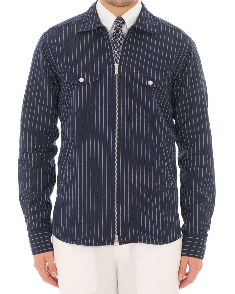 Herr | Skjortor | Eton | Slim Fit Twill Pinstripe Zip Over Shirt Blue