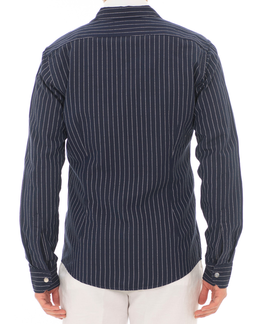 Herr | Skjortor | Eton | Slim Fit Twill Pinstripe Zip Over Shirt Blue