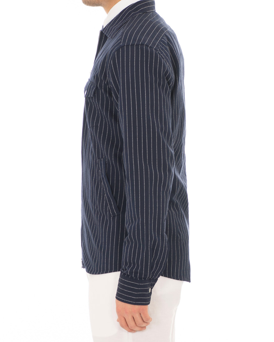Herr | Skjortor | Eton | Slim Fit Twill Pinstripe Zip Over Shirt Blue