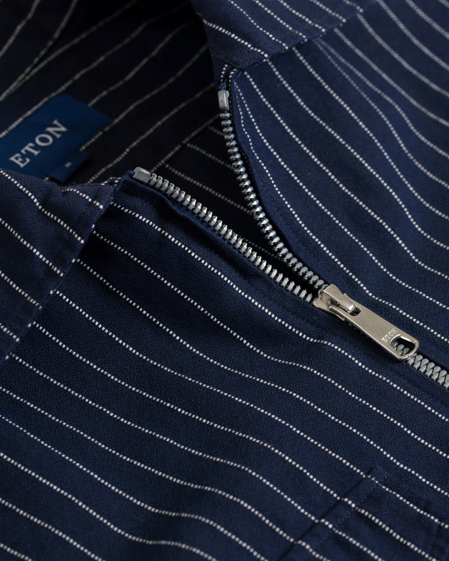 Herr | Skjortor | Eton | Slim Fit Twill Pinstripe Zip Over Shirt Blue