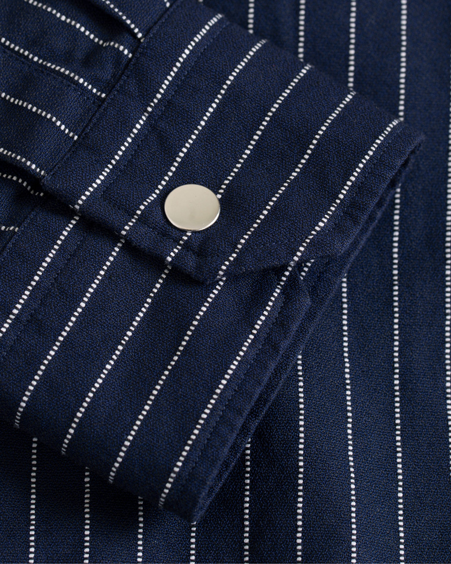 Herr | Skjortor | Eton | Slim Fit Twill Pinstripe Zip Over Shirt Blue